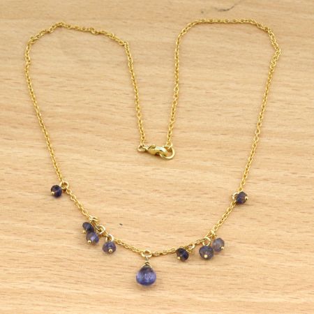 Amethyst gemstone necklace, Brass with 22k gold plated necklace for women